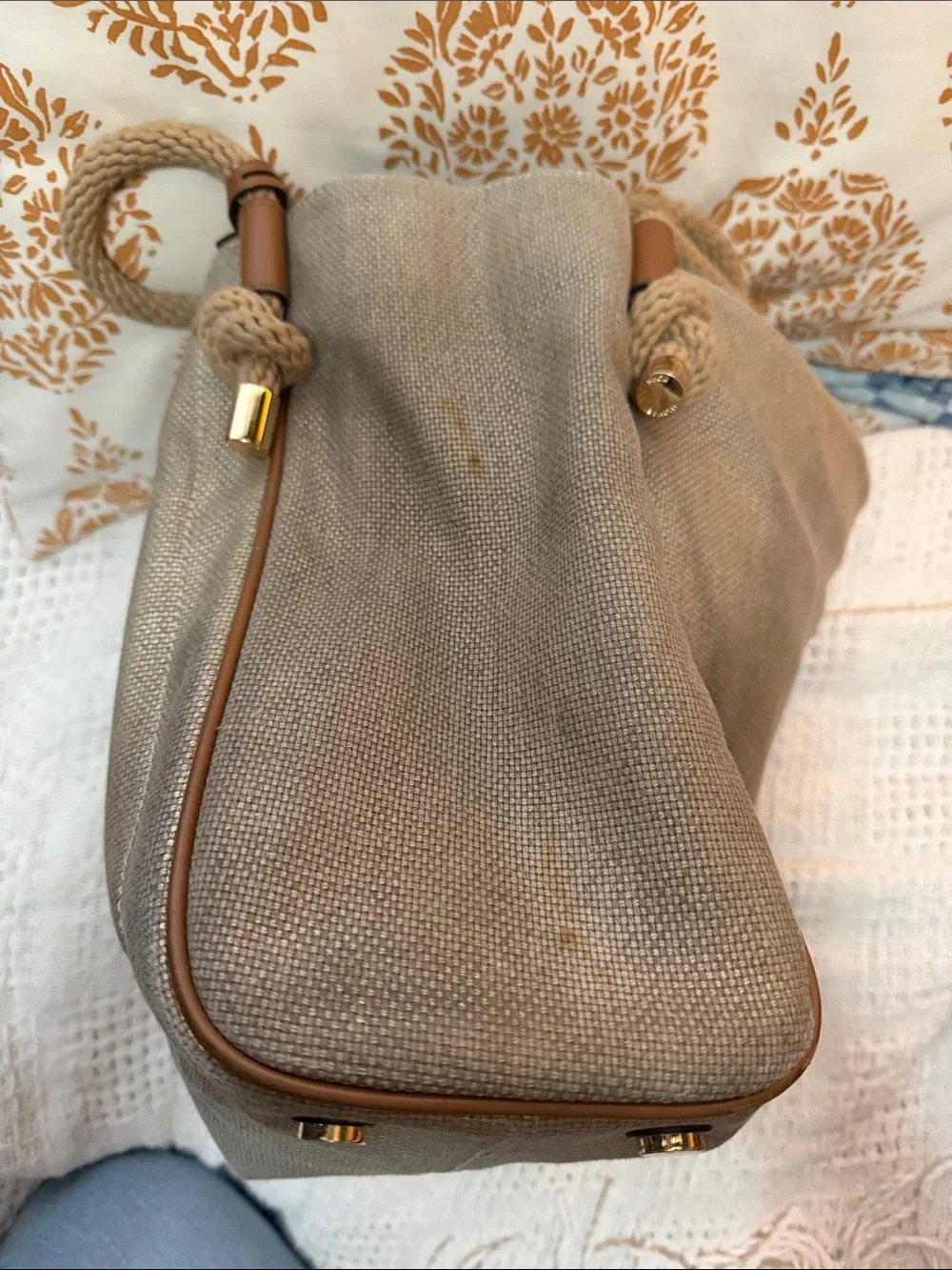 Michael Kors Taupe Rope-Handle Shoulder Bag isla grab bag purse summer!